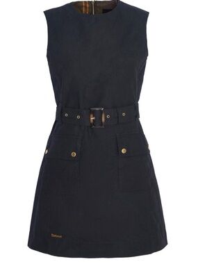 Barbour Black Sleeveless Belted Mini Dress plaid lined size 4 mod